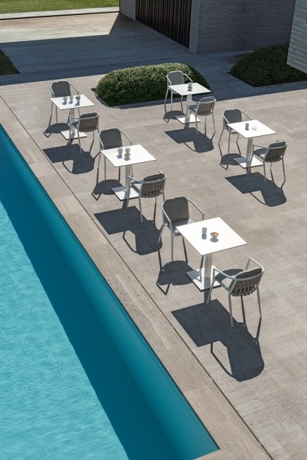 Alexa bistro tables on terrace by the pool