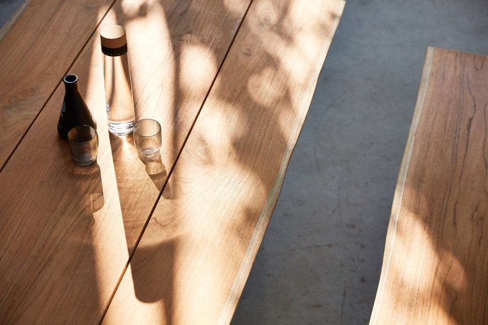 detail of Pure bench and dining table